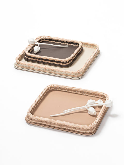 Pigment France Orsay Square Leather & Rattan Tray | Luxury Home Accessories, Elegant Serving Trays & Gift Items | 2Jour Concierge, #1 luxury high-end gift & lifestyle shop