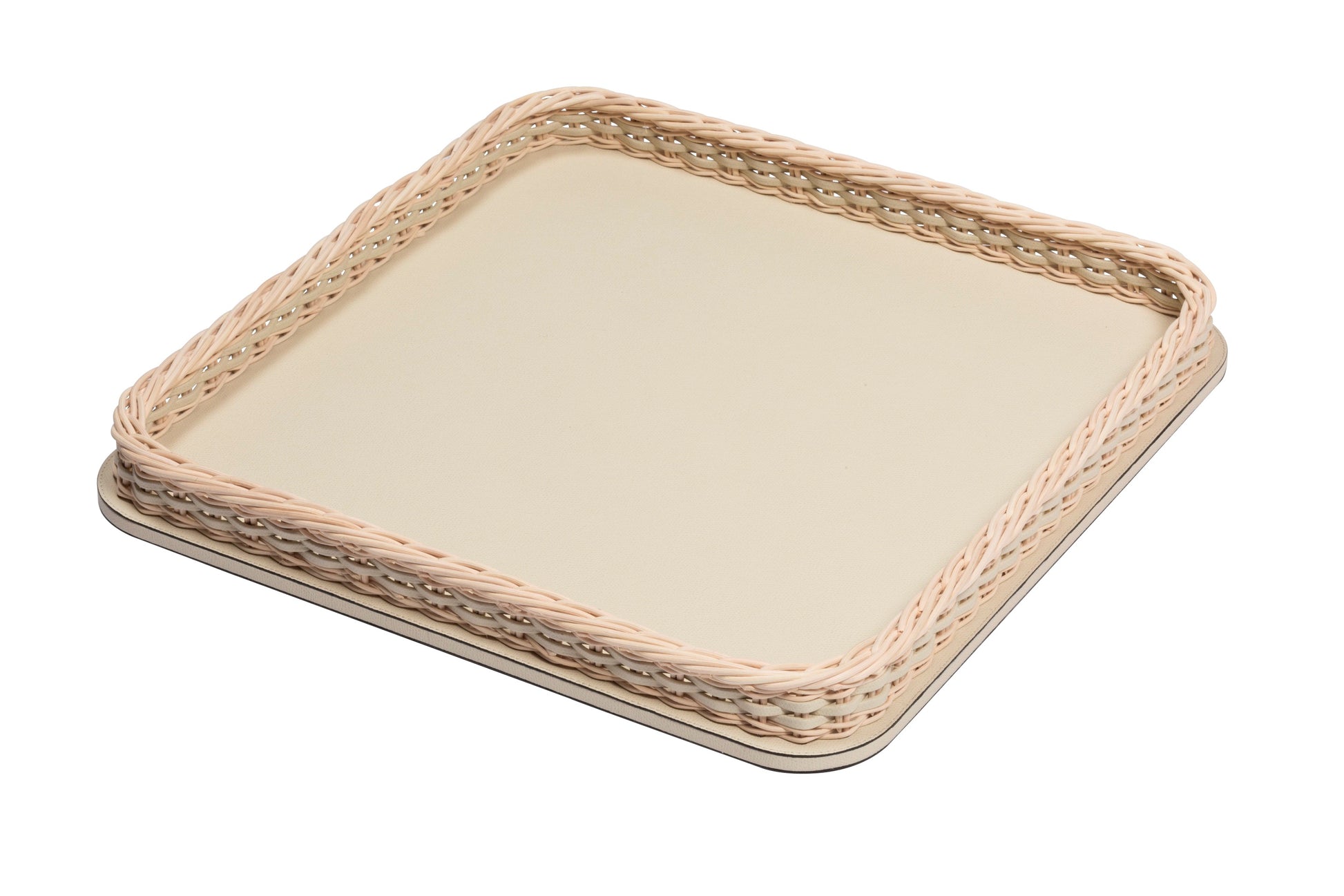 Pigment France Orsay Square Leather & Rattan Tray | Luxury Home Accessories, Elegant Serving Trays & Gift Items | 2Jour Concierge, #1 luxury high-end gift & lifestyle shop