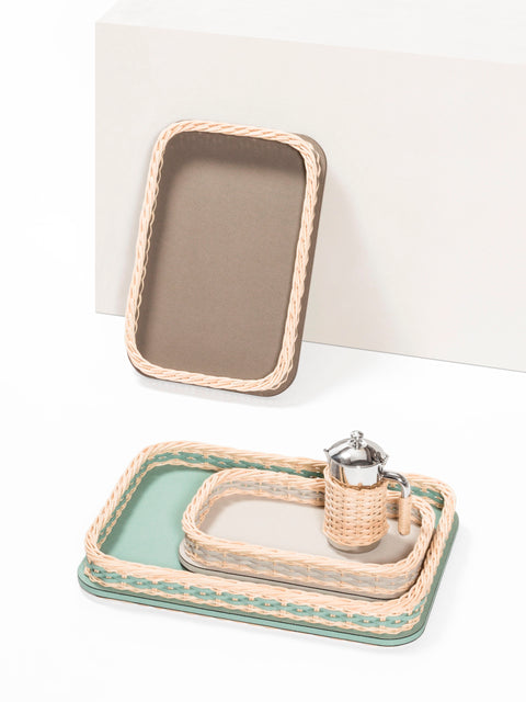 Pigment France Orsay Rectangular Leather & Rattan Tray | Luxury Home Accessories, Elegant Serving Trays & Gift Items | 2Jour Concierge, #1 luxury high-end gift & lifestyle shop