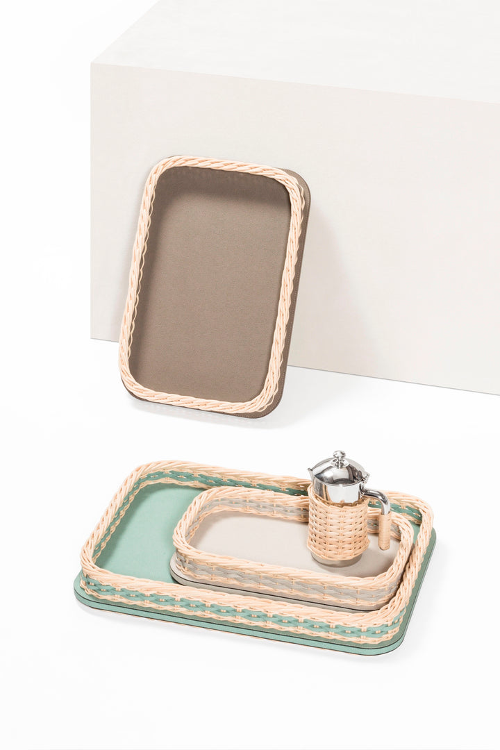Pigment France Orsay Rectangular Leather & Rattan Tray | Luxury Home Accessories, Elegant Serving Trays & Gift Items | 2Jour Concierge, #1 luxury high-end gift & lifestyle shop