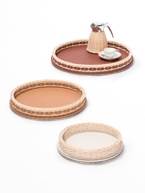 Pigment France Orsay Round Leather & Rattan Tray | Luxury Home Accessories, Elegant Serving Trays & Gift Items | 2Jour Concierge, #1 luxury high-end gift & lifestyle shop