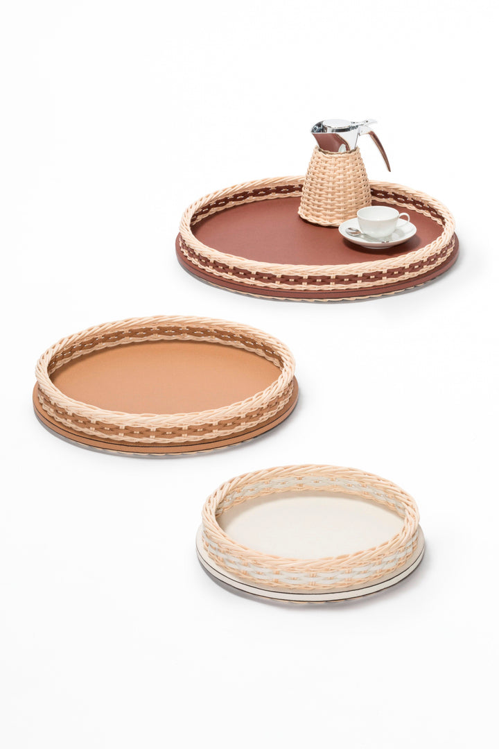 Pigment France Orsay Round Leather & Rattan Tray | Luxury Home Accessories, Elegant Serving Trays & Gift Items | 2Jour Concierge, #1 luxury high-end gift & lifestyle shop