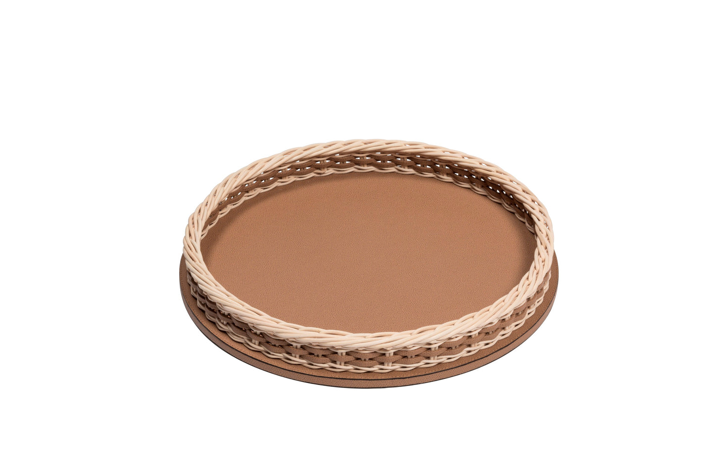 Pigment France Orsay Round Leather & Rattan Tray | Luxury Home Accessories, Elegant Serving Trays & Gift Items | 2Jour Concierge, #1 luxury high-end gift & lifestyle shop