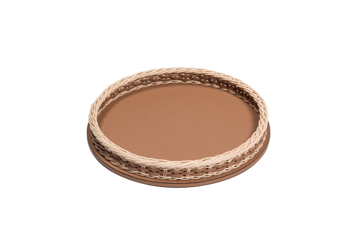 Pigment France Orsay Round Leather & Rattan Tray | Luxury Home Accessories, Elegant Serving Trays & Gift Items | 2Jour Concierge, #1 luxury high-end gift & lifestyle shop