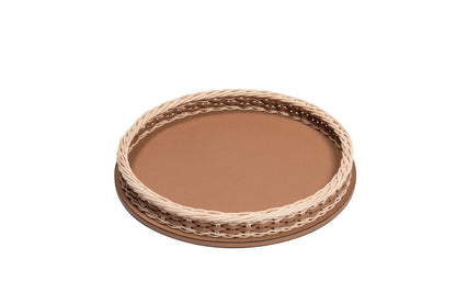 Pigment France Orsay Round Leather & Rattan Tray | Luxury Home Accessories, Elegant Serving Trays & Gift Items | 2Jour Concierge, #1 luxury high-end gift & lifestyle shop