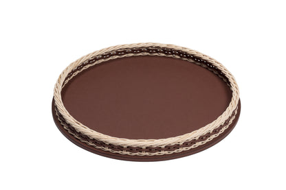 Pigment France Orsay Round Leather & Rattan Tray | Luxury Home Accessories, Elegant Serving Trays & Gift Items | 2Jour Concierge, #1 luxury high-end gift & lifestyle shop