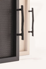 Chaumont Quilt Leather-Covered Wood Tray with Bronze Handles, Square