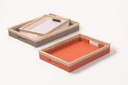 Giverny Tray by Pigment France | Leather-bound wooden structure enriched with a woven fine willow frame | Home Decor and Serveware | 2Jour Concierge, your luxury lifestyle shop