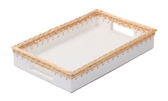 Giverny Leather-Bound Wood Tray with Willow Frame Rectangular Mini