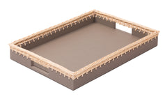 Giverny Leather-Bound Wood Tray with Willow Frame Rectangular Large