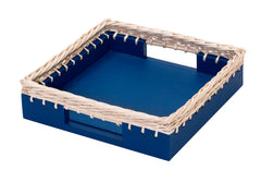 Giverny Leather-Bound Wood Tray with Willow Frame Square