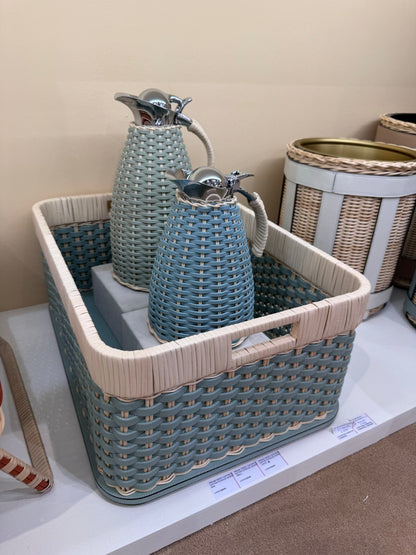 Pigment France | Orsay Leather & Rattan Storage Basket: Leather and rattan alternating graphic weave — mini, small, large | Storage | 2Jour Concierge, your luxury lifestyle shop | luxury storage basket, Pigment France Orsay, leather rattan basket, French artisan basket, designer storage