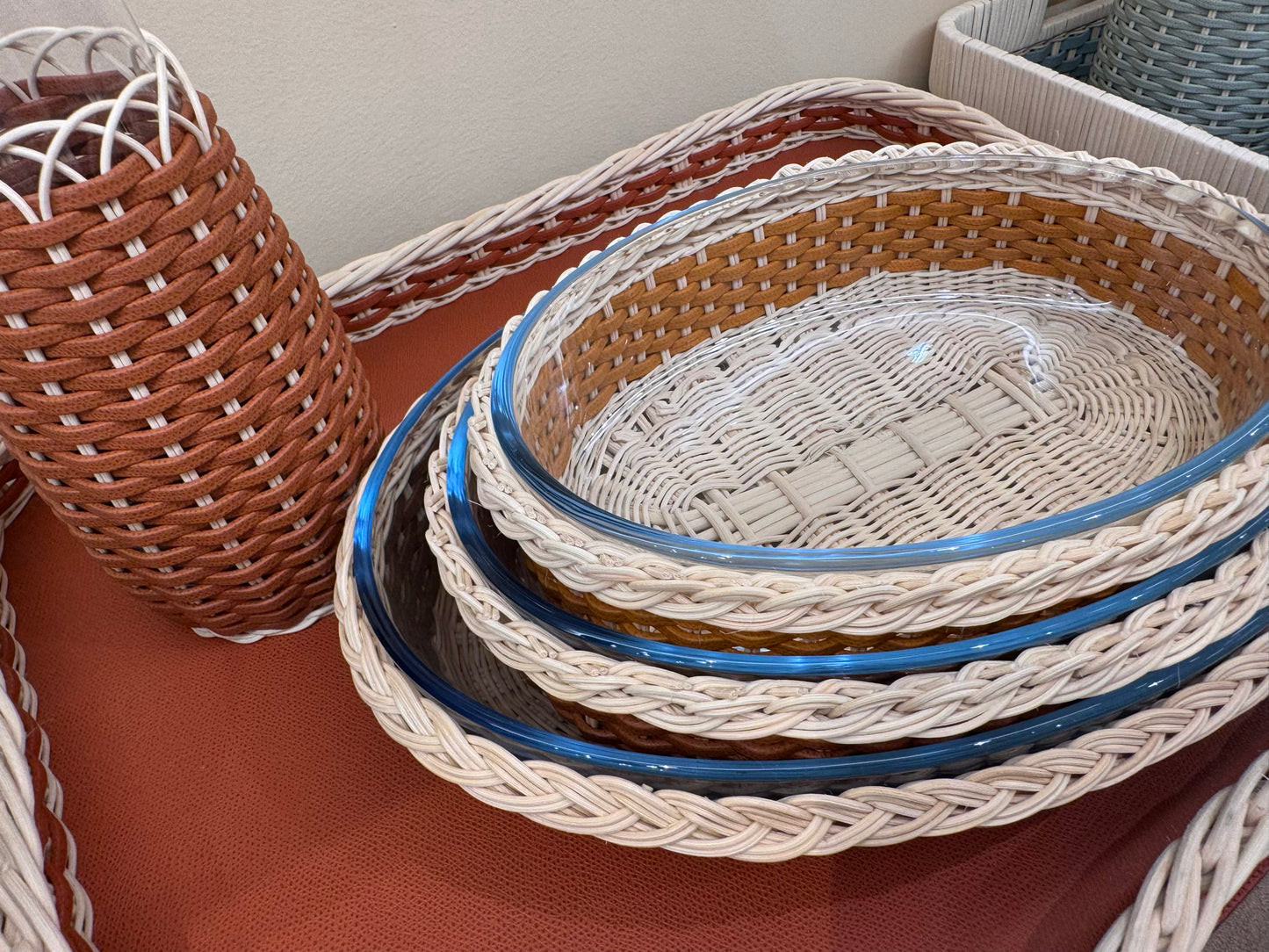 Lorraine Leather & Rattan Oval Glass Baking Tray