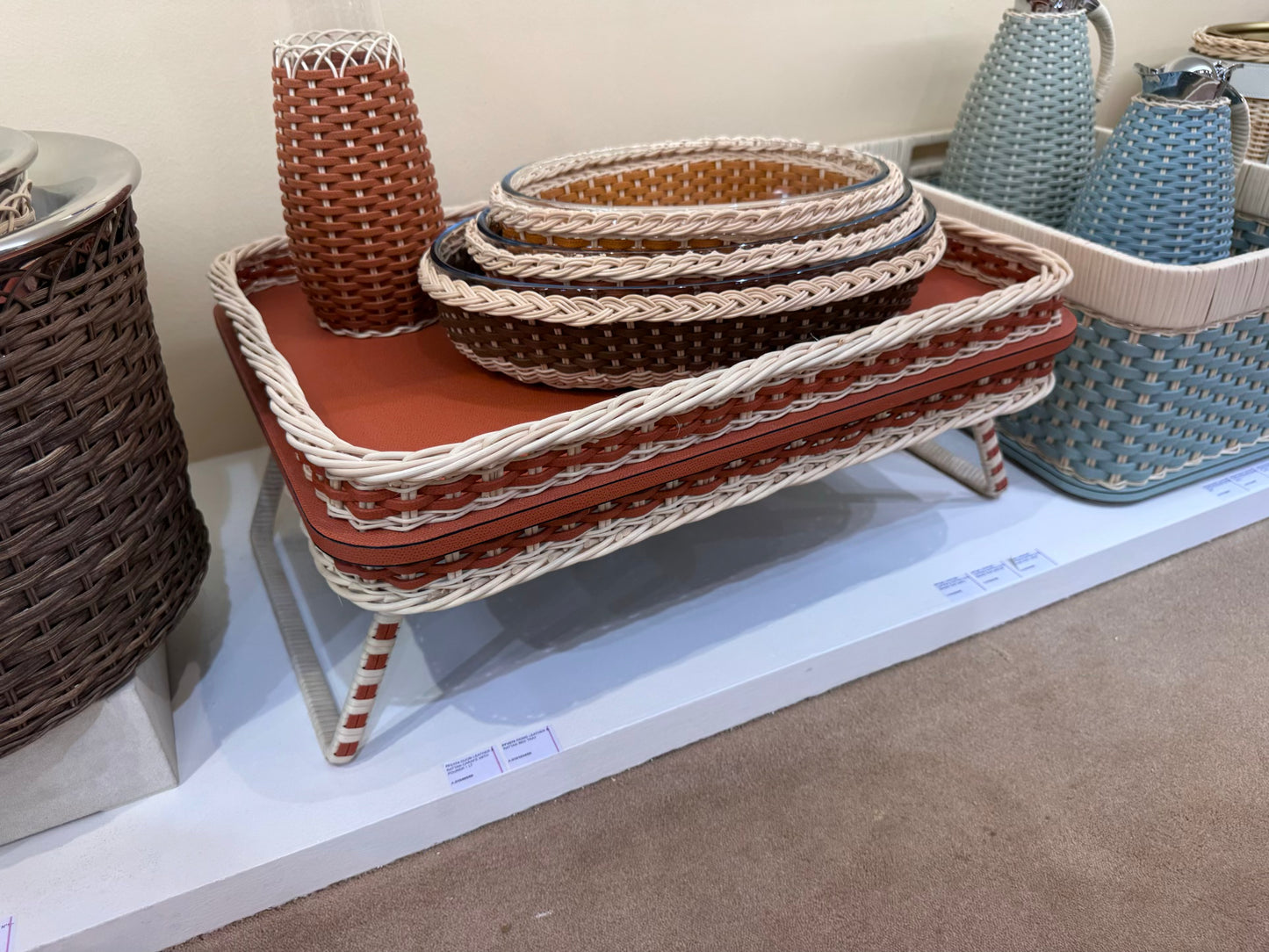 Lorraine Leather & Rattan Oval Glass Baking Tray