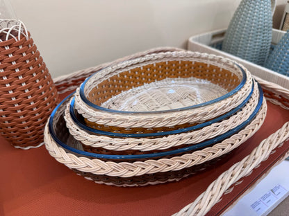 Lorraine Leather & Rattan Oval Glass Baking Tray