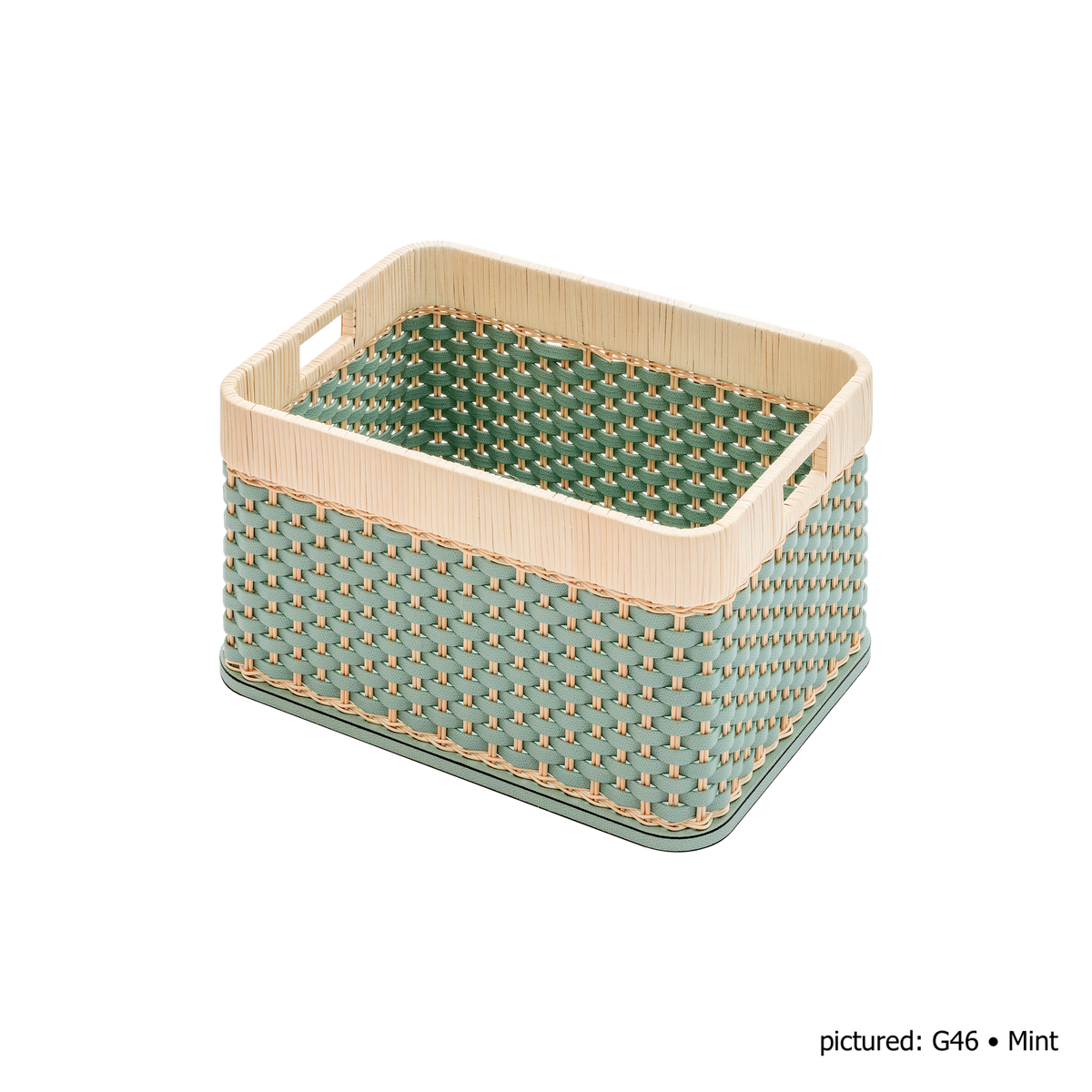 Pigment France | Orsay Leather & Rattan Storage Basket: Leather and rattan alternating graphic weave — mini, small, large | Storage | 2Jour Concierge, your luxury lifestyle shop | luxury storage basket, Pigment France Orsay, leather rattan basket, French artisan basket, designer storage