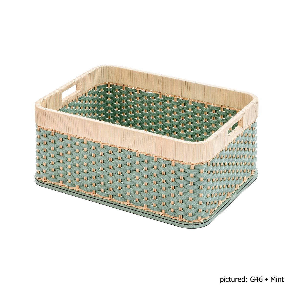 Pigment France | Orsay Leather & Rattan Storage Basket: Leather and rattan alternating graphic weave — mini, small, large | Storage | 2Jour Concierge, your luxury lifestyle shop | luxury storage basket, Pigment France Orsay, leather rattan basket, French artisan basket, designer storage