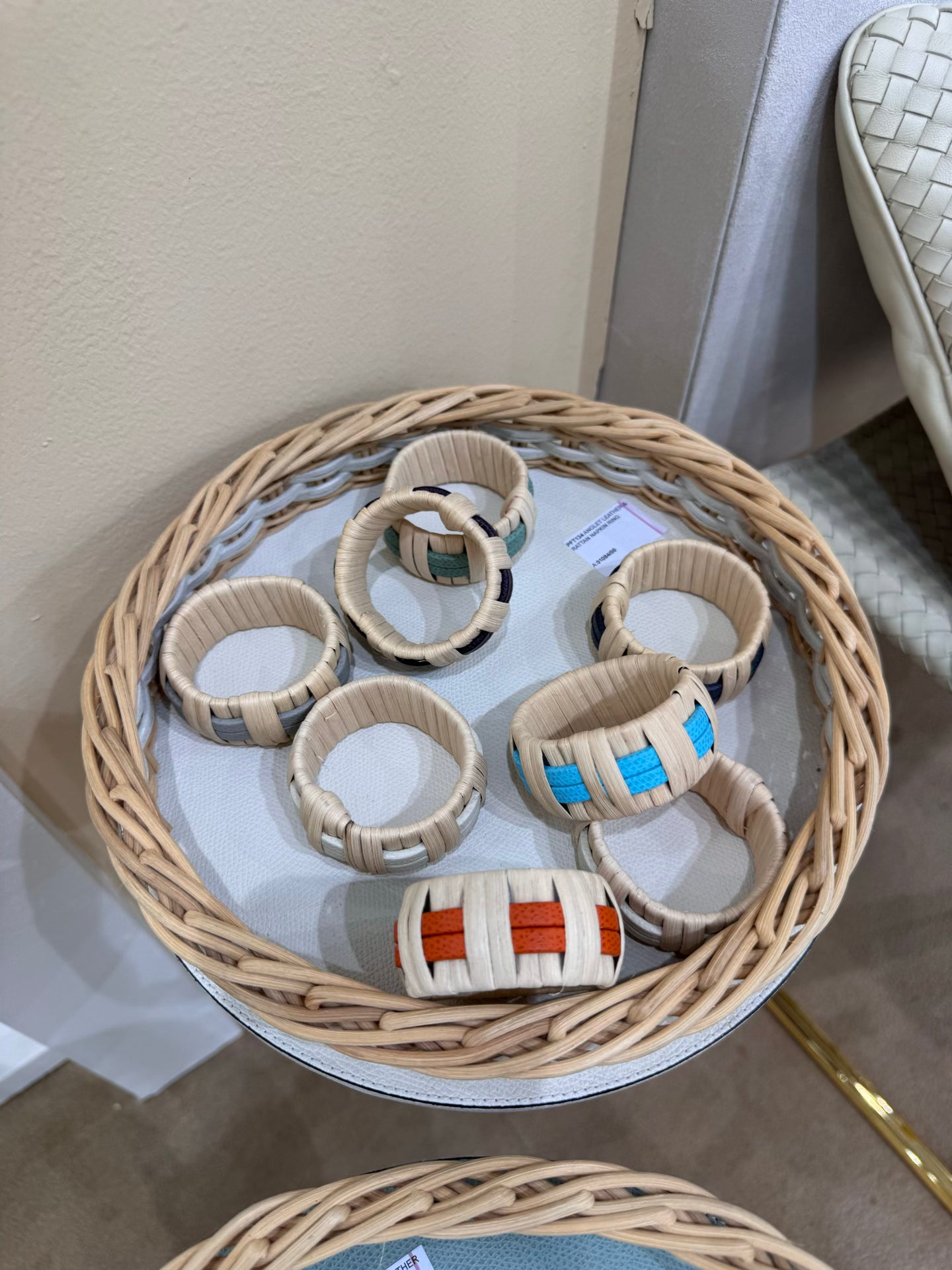 Anglet Leather & Rattan Napkin Ring by Pigment France | Woven structure combining natural rattan (RT06) with golf or nappa leather | Tableware and Napkin Rings | 2Jour Concierge, your luxury lifestyle shop