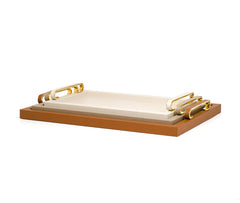 Foscari Wood Base Leather-Covered Tray with Metal Handles Square