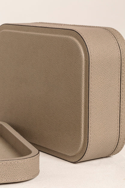 Giobagnara | Polo Stackable Valet Tray: Leather-covered wood stackable tray in round, square, and rectangular shapes with multiple sizes | Decor / Valet Trays | 2Jour Concierge, your luxury lifestyle shop | premium valet trays for expensive interiors, luxury decorative storage, office desks, bedside tables, and coordinated wardrobe systems