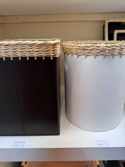Como Saddle Leather & Wicker Bin