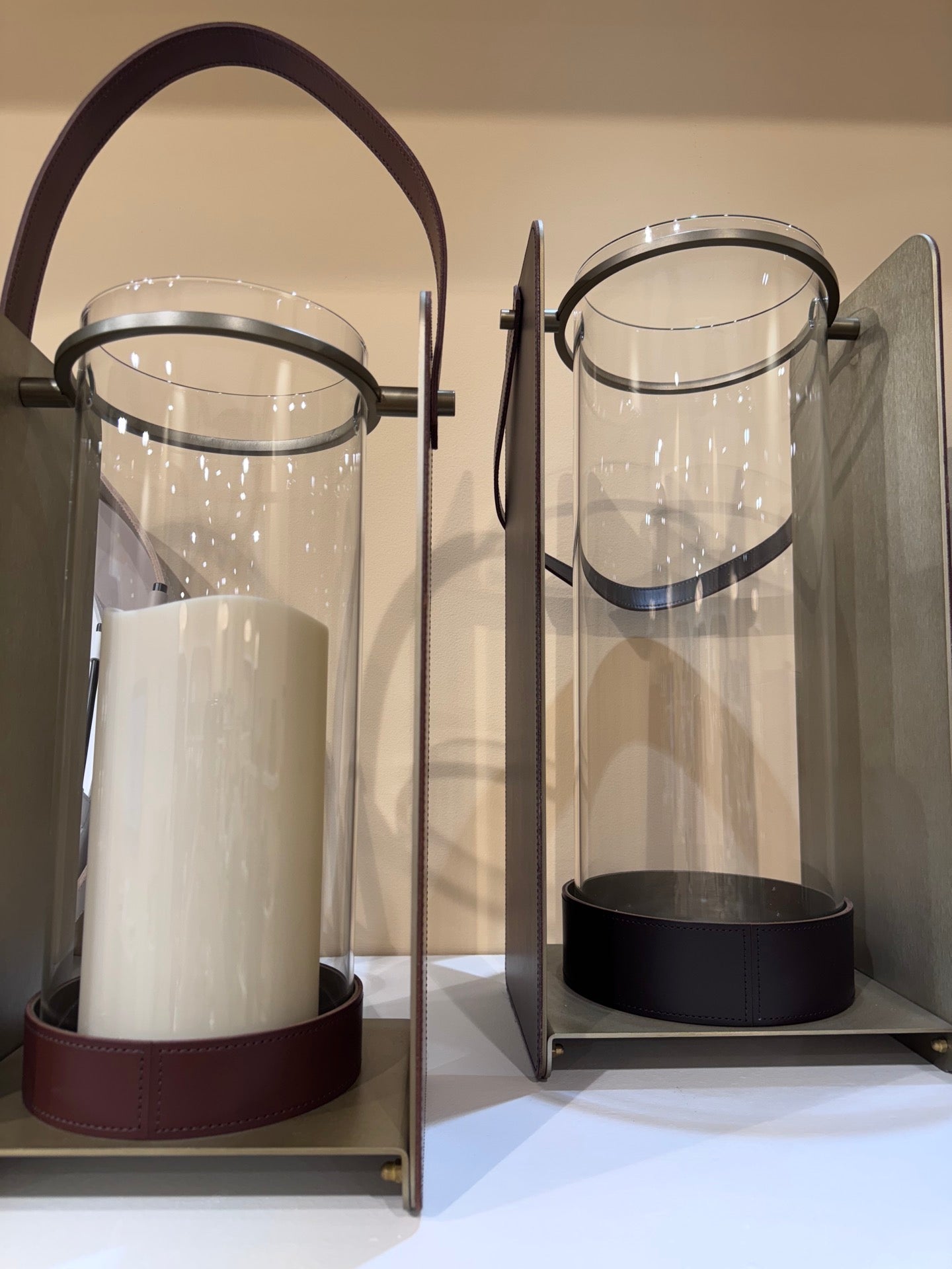 Lumen Aluminium Lantern with Saddle Leather Cover and Glass Tube