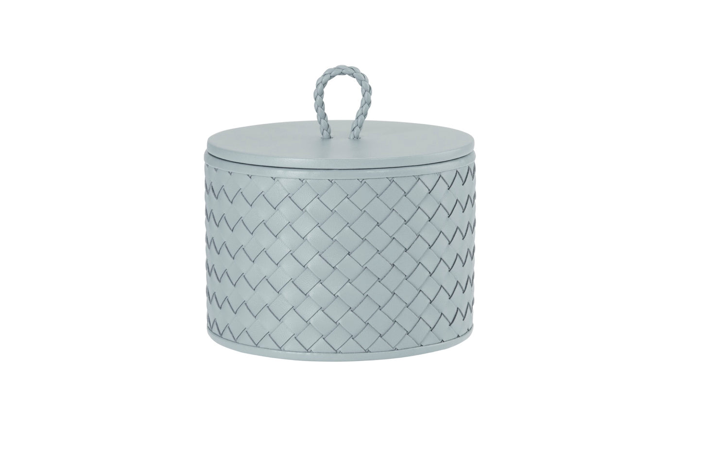 Riviere Jana | Round Box: Quilted leather box with lid, available in handwoven, diamond, or herringbone patterns, offered in multiple sizes for elegant storage and display | Decor / Trinket Boxes | 2Jour Concierge, your luxury lifestyle shop | luxury interiors, hospitality décor, elegant living, designer home accessories, boutique hotels, refined lifestyle, yacht décor, executive interiors