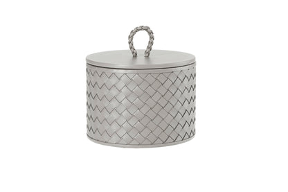 Riviere Jana | Round Box: Quilted leather box with lid, available in handwoven, diamond, or herringbone patterns, offered in multiple sizes for elegant storage and display | Decor / Trinket Boxes | 2Jour Concierge, your luxury lifestyle shop | luxury interiors, hospitality décor, elegant living, designer home accessories, boutique hotels, refined lifestyle, yacht décor, executive interiors