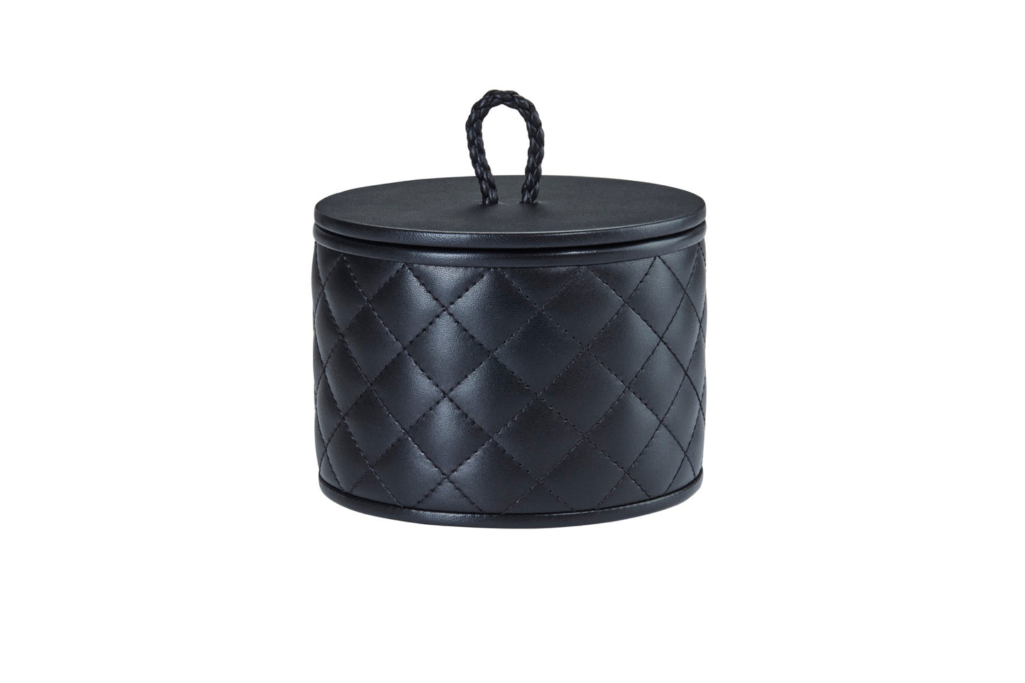 Jana Quilted Diamonds Leather Trinket Box, Round with Lid