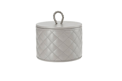 Jana Quilted Diamonds Leather Trinket Box, Round with Lid