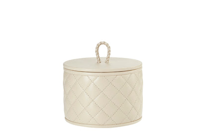 Jana Quilted Diamonds Leather Trinket Box, Round with Lid