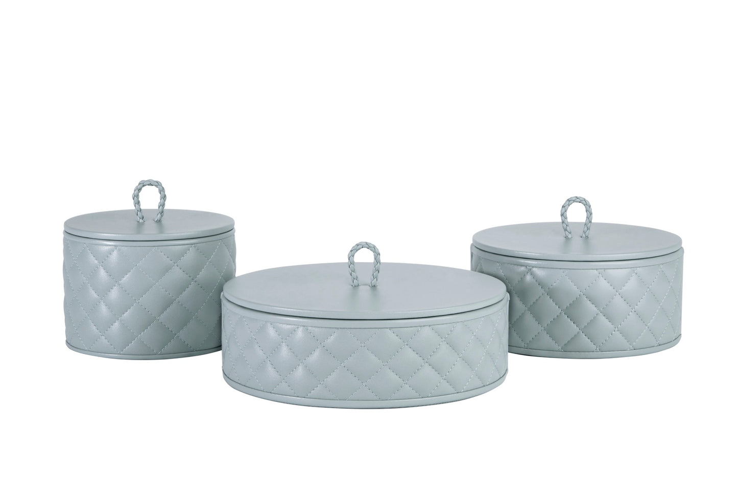 Jana Quilted Diamonds Leather Trinket Box, Round with Lid