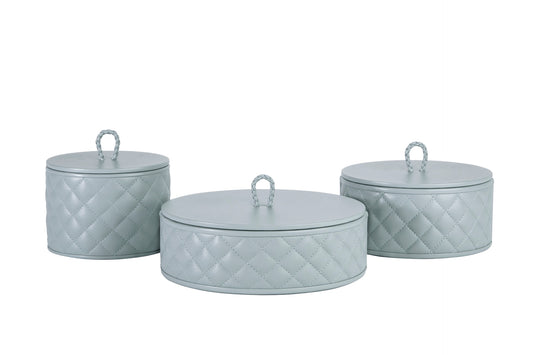 Jana Quilted Diamonds Leather Trinket Box, Round with Lid