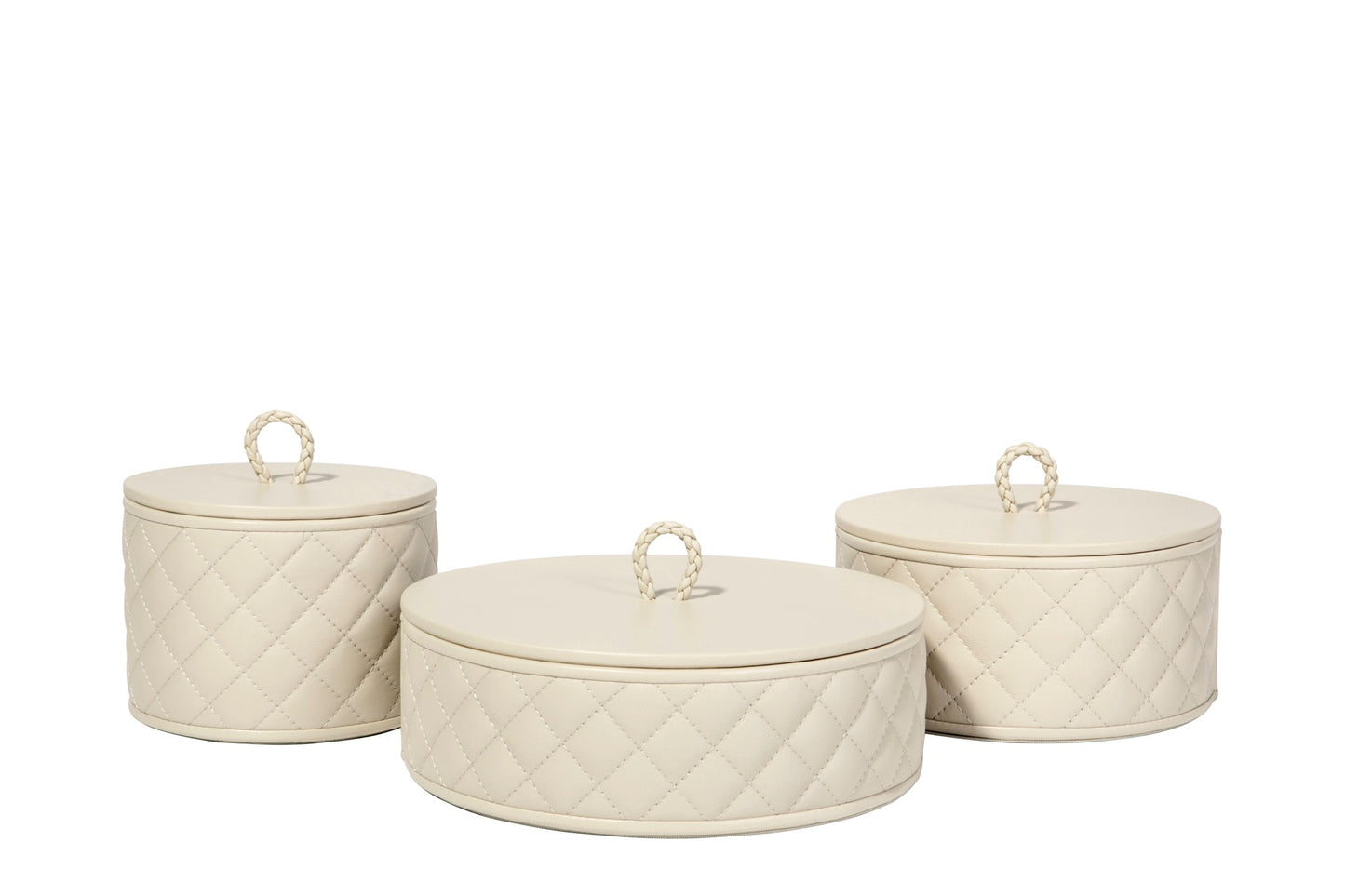 Jana Quilted Diamonds Leather Trinket Box, Round with Lid