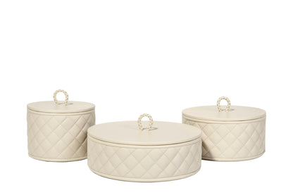 Jana Quilted Diamonds Leather Trinket Box, Round with Lid