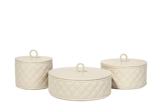 Jana Quilted Diamonds Leather Trinket Box, Round with Lid