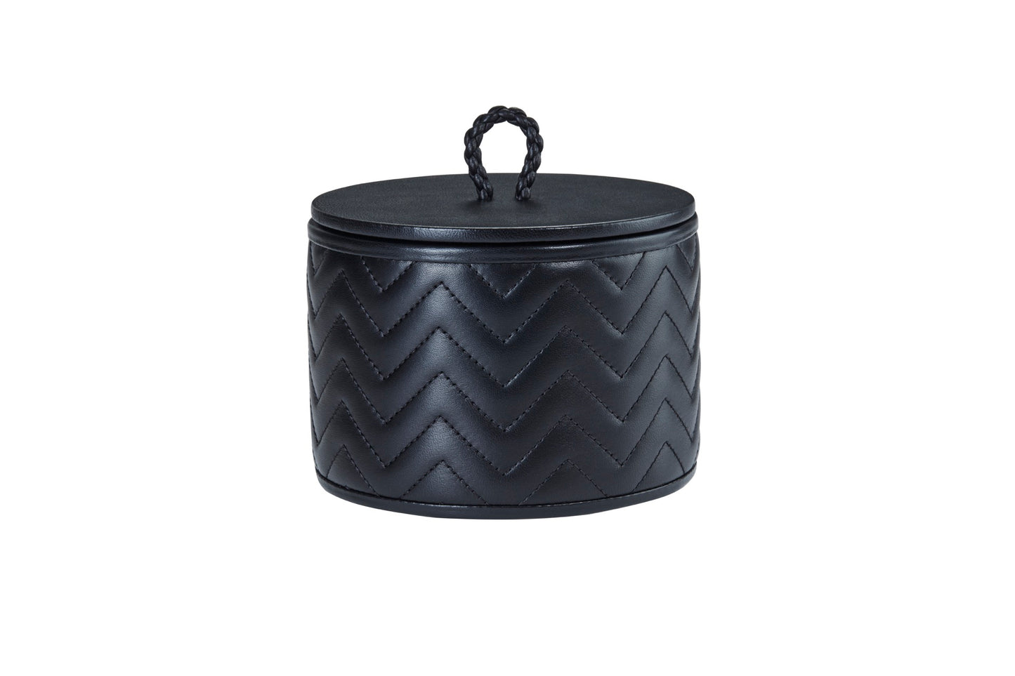 Riviere Jana | Round Box: Quilted leather box with lid, available in handwoven, diamond, or herringbone patterns, offered in multiple sizes for elegant storage and display | Decor / Trinket Boxes | 2Jour Concierge, your luxury lifestyle shop | luxury interiors, hospitality décor, elegant living, designer home accessories, boutique hotels, refined lifestyle, yacht décor, executive interiors