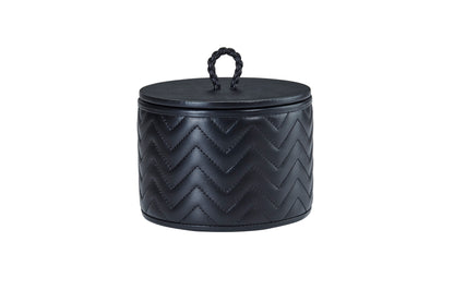 Riviere Jana | Round Box: Quilted leather box with lid, available in handwoven, diamond, or herringbone patterns, offered in multiple sizes for elegant storage and display | Decor / Trinket Boxes | 2Jour Concierge, your luxury lifestyle shop | luxury interiors, hospitality décor, elegant living, designer home accessories, boutique hotels, refined lifestyle, yacht décor, executive interiors