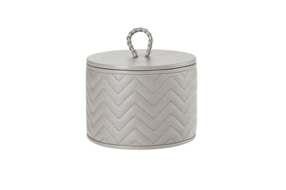 Riviere Jana | Round Box: Quilted leather box with lid, available in handwoven, diamond, or herringbone patterns, offered in multiple sizes for elegant storage and display | Decor / Trinket Boxes | 2Jour Concierge, your luxury lifestyle shop | luxury interiors, hospitality décor, elegant living, designer home accessories, boutique hotels, refined lifestyle, yacht décor, executive interiors