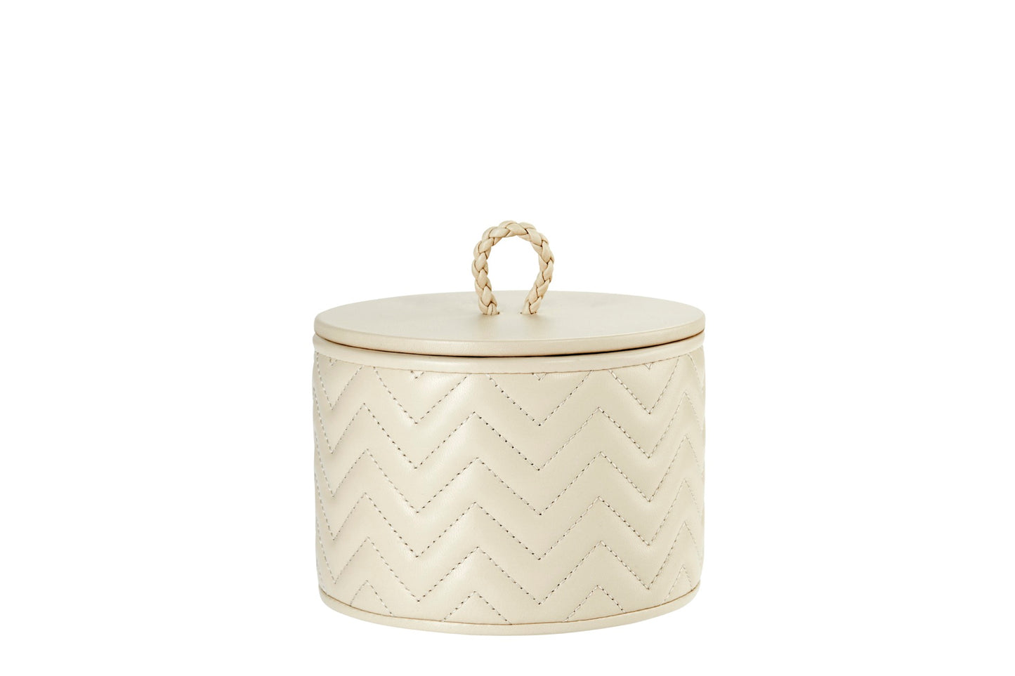 Riviere Jana | Round Box: Quilted leather box with lid, available in handwoven, diamond, or herringbone patterns, offered in multiple sizes for elegant storage and display | Decor / Trinket Boxes | 2Jour Concierge, your luxury lifestyle shop | luxury interiors, hospitality décor, elegant living, designer home accessories, boutique hotels, refined lifestyle, yacht décor, executive interiors