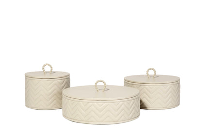 Riviere Jana | Round Box: Quilted leather box with lid, available in handwoven, diamond, or herringbone patterns, offered in multiple sizes for elegant storage and display | Decor / Trinket Boxes | 2Jour Concierge, your luxury lifestyle shop | luxury interiors, hospitality décor, elegant living, designer home accessories, boutique hotels, refined lifestyle, yacht décor, executive interiors