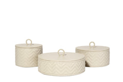 Jana Quilted Herringbone Leather Trinket Box, Round with Lid