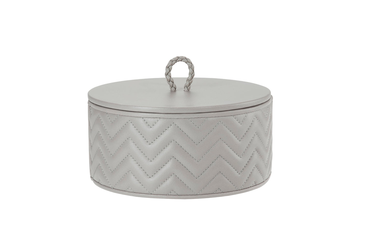 Riviere Jana | Round Box: Quilted leather box with lid, available in handwoven, diamond, or herringbone patterns, offered in multiple sizes for elegant storage and display | Decor / Trinket Boxes | 2Jour Concierge, your luxury lifestyle shop | luxury interiors, hospitality décor, elegant living, designer home accessories, boutique hotels, refined lifestyle, yacht décor, executive interiors