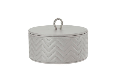 Riviere Jana | Round Box: Quilted leather box with lid, available in handwoven, diamond, or herringbone patterns, offered in multiple sizes for elegant storage and display | Decor / Trinket Boxes | 2Jour Concierge, your luxury lifestyle shop | luxury interiors, hospitality décor, elegant living, designer home accessories, boutique hotels, refined lifestyle, yacht décor, executive interiors