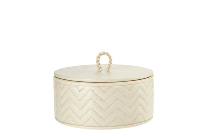 Riviere Jana | Round Box: Quilted leather box with lid, available in handwoven, diamond, or herringbone patterns, offered in multiple sizes for elegant storage and display | Decor / Trinket Boxes | 2Jour Concierge, your luxury lifestyle shop | luxury interiors, hospitality décor, elegant living, designer home accessories, boutique hotels, refined lifestyle, yacht décor, executive interiors