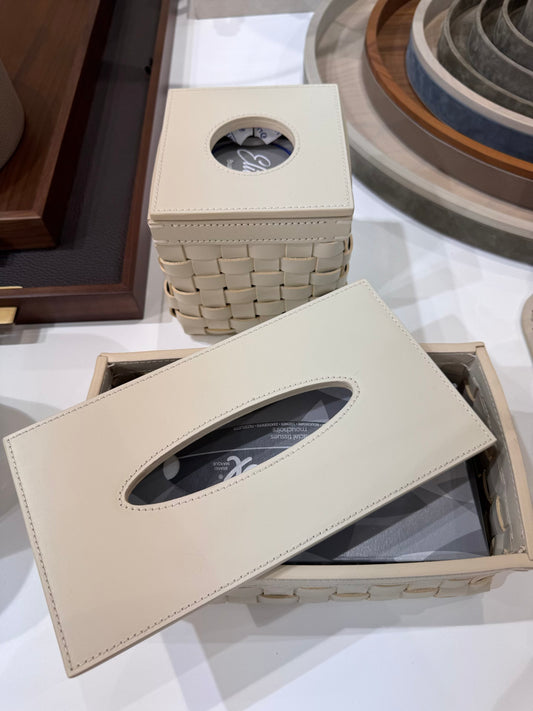 Riviere Barcellona Woven Leather Tissue Holder | Tissue Box Cover | Elegant Woven Leather Design | Perfect for Yacht Decor | Explore a Range of Luxury Home Accessories at 2Jour Concierge, #1 luxury high-end gift & lifestyle shop