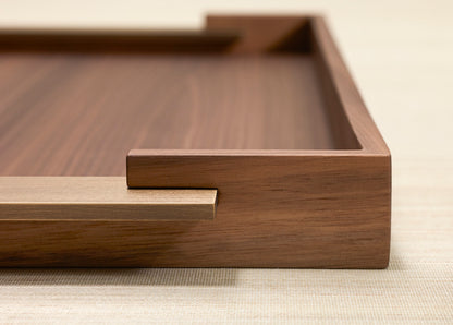 Dama Wood Tray Rectangular w Brushed Metal Handles