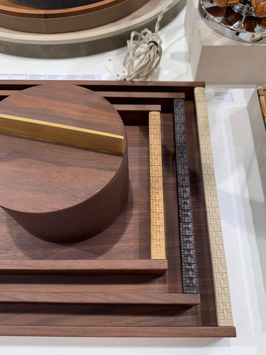Dama Rectangular Wood Tray With Handwoven Leather Handles