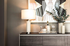 Flavia Handbraided Leather Table Lamp with Metal Base