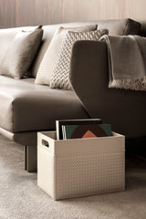 Emy Handwoven Leather Magazine Holder with Varnished Wood Lining